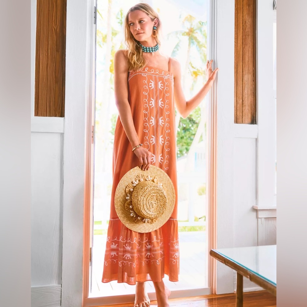 Lilly Pulitzer Rozalie Maxi Dress Size 4 Papaya Frond Fantasy Embroidery New